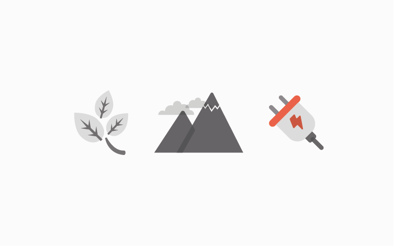 Icons of nature, mountains and a plug