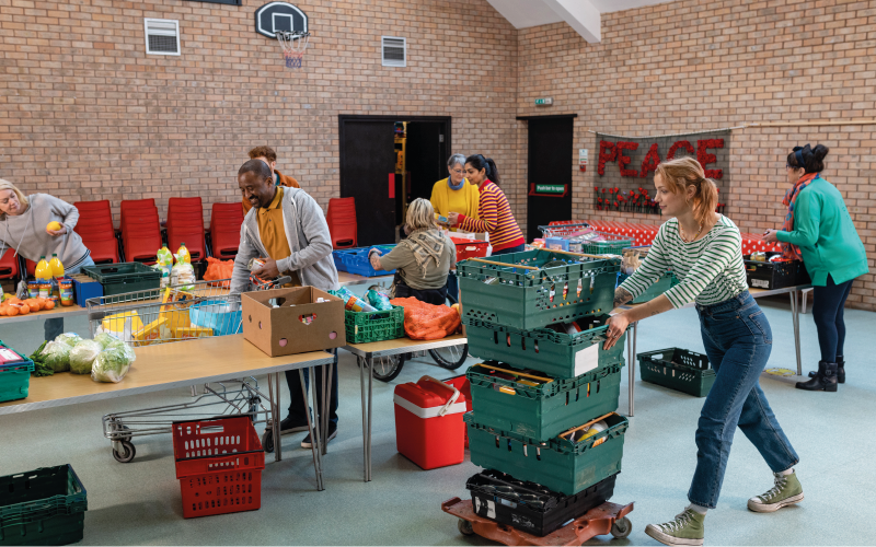 People working at a food bank