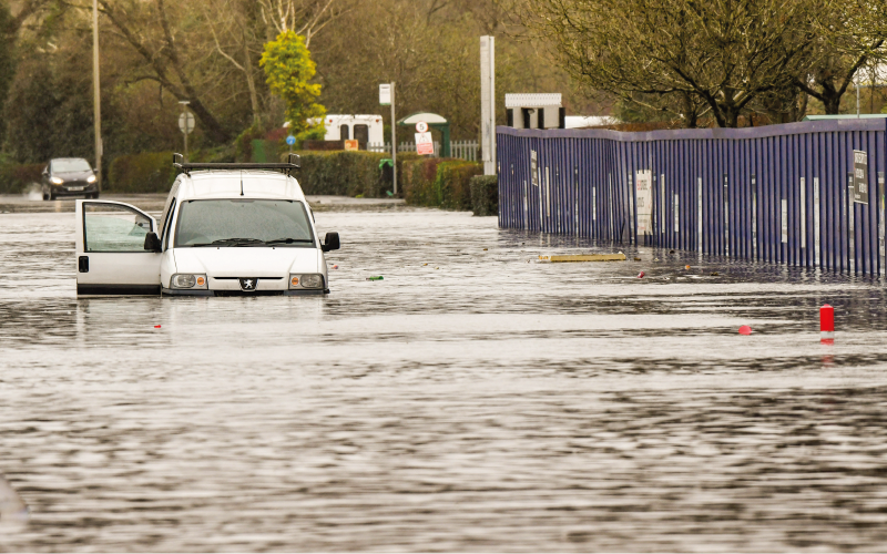 car under flood water