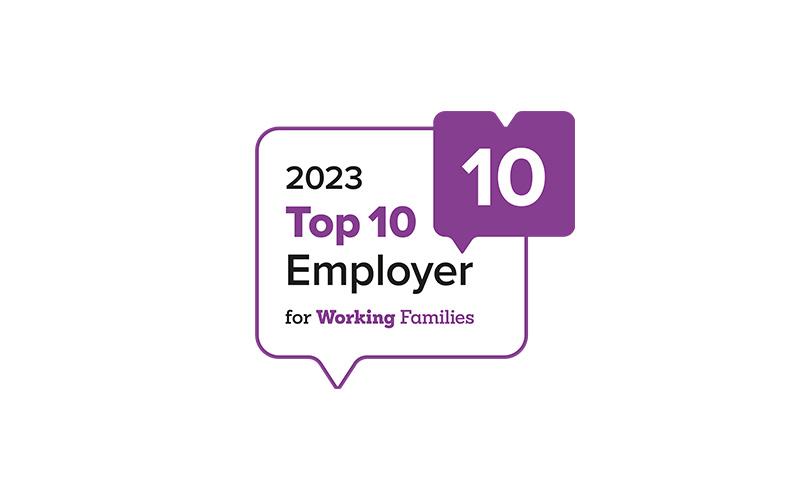 Proud to be named as a Top Ten Employer for Working Families 2023