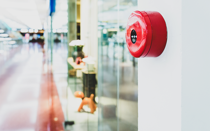 Fire alarm mounted on the wall