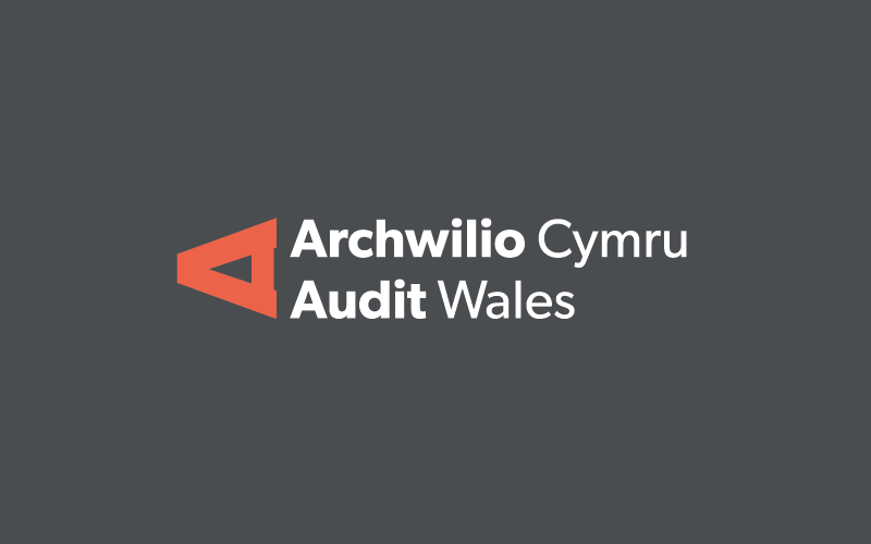 Audit Wales logo - our name and large, sideways 'A' in red