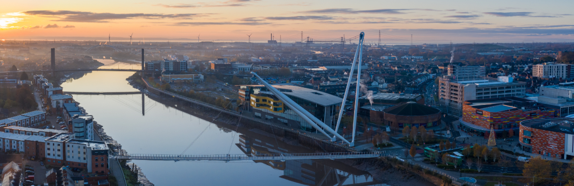 Aerial view of River Usk, Newport