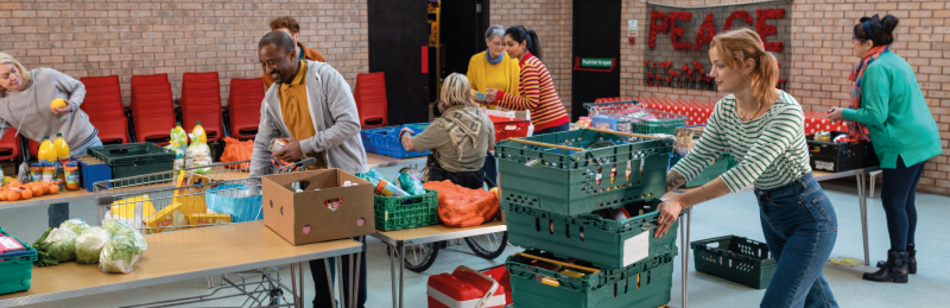 People working at a food bank