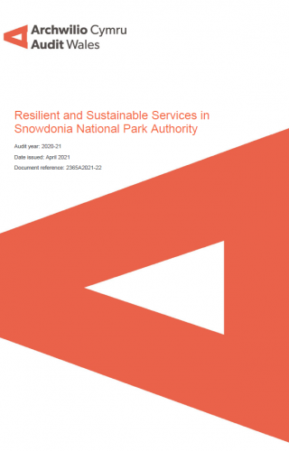 Resilient and Sustainable Services in Snowdonia National Park Authority: report cover showing Audit Wales logo