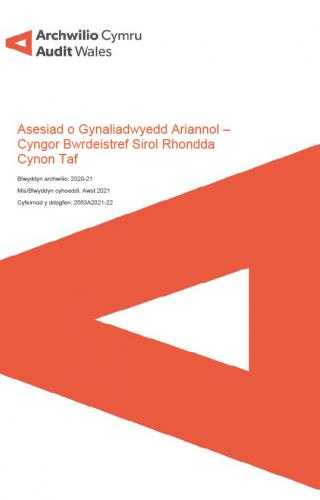Delwedd clawr blaen Cyngor Bwrdeistref Sirol Rhondda Cynon Taf – Asesiad o Gynaliadwyedd Ariannol